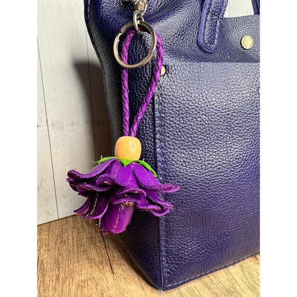 Leather Purple Flower Purse Charm Genuine Leather Bag Charm NEW FAST SHIP - Picture 1 of 6